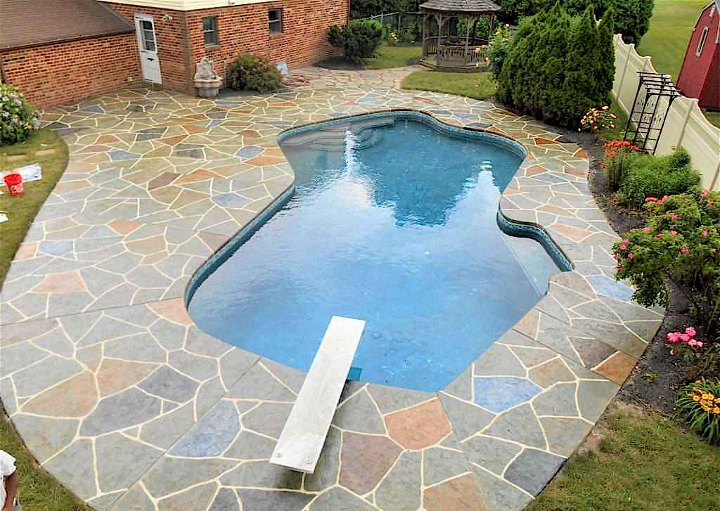 decorative stamped concrete pool deck