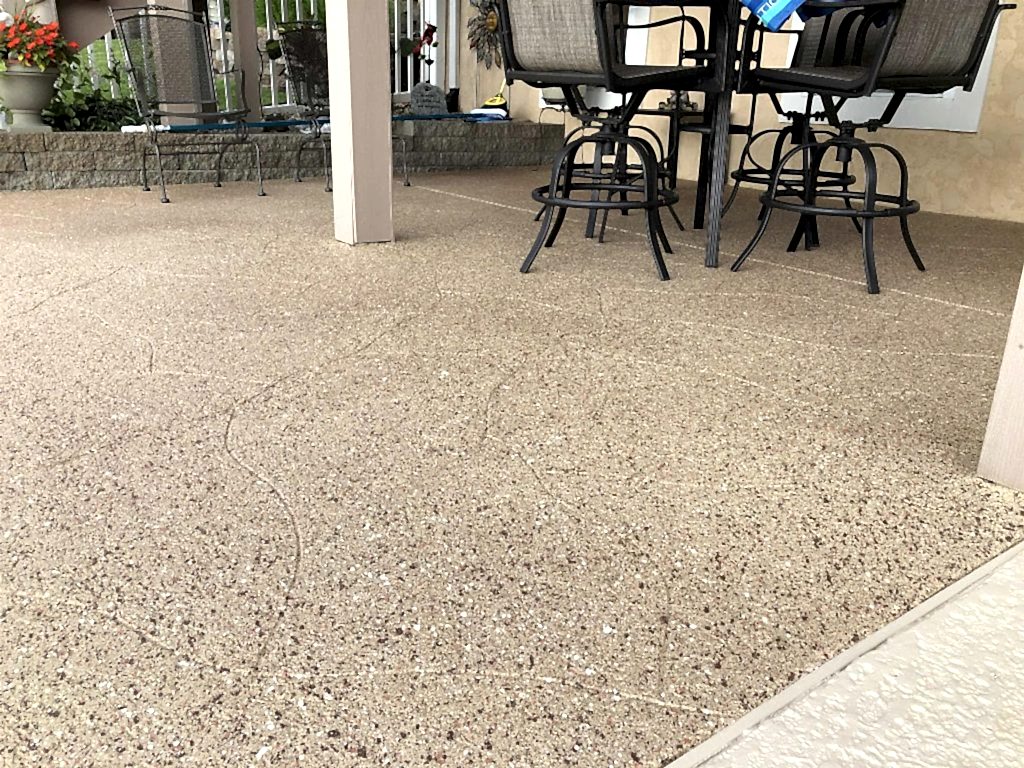 Textured concrete patio with a natural stone appearance